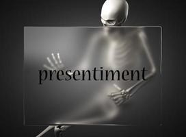 presentiment word on glass and skeleton photo