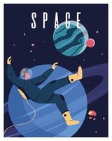 Vector illustration of space, astronaut, cosmonaut and planet for poster, banner or background.
