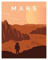 planet mars in outer space with astronaut vector illustration for poster, background, postcard, art print