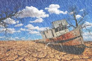 It rains in drought-stricken areas. concept of environmental and climate change photo