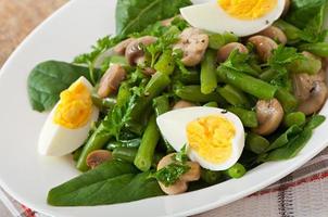 Mushroom salad with green beans and eggs photo