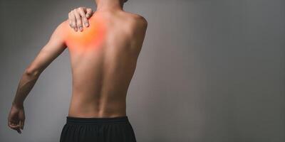 male patient with pain Shoulder pain, bone, tendon, pain Medical concept injury photo