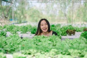 Woman with vegetable plot, hydroponics, Eat vegetables for a healthy body, strong and bright. photo