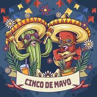 Cinco De Mayo with Cactus and Chili Mascot vector