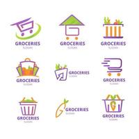 Simply Green Purple Online Groceries Logo Set vector