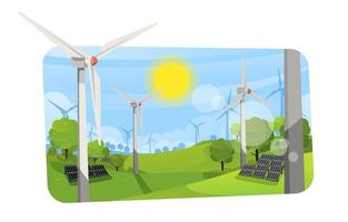 Modern Eco Green Technology with Wind Turbines and Solar Panels vector