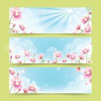 Watercolor Summer Cosmos Flower Banner Set vector