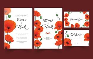 Watercolor Red Poppy Flower Theme for Wedding Invitation Set