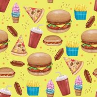 Watercolor Fast Food Seamless Pattern vector