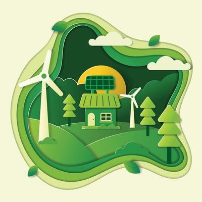 Eco House Scenary in Papercut Style