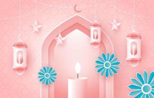 Eid Mubarak or Ramadan Kareem on Islamic Design Concept vector