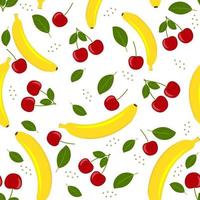 Fruit pattern of cherry and banana, color vector illustration