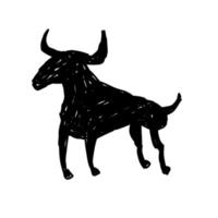 Primitive art. Silhouette of deer or bull. Stone Age tribal mural print vector