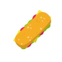 Sandwich and Long burger with meat and vegetables. vector