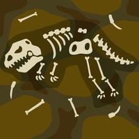 esqueleto de dinosaurio arqueología y excavaciones. ilustración de dinosaurio de dibujos animados.