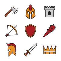 set of knight vector icons design. weapon and helmet of ancient warriors