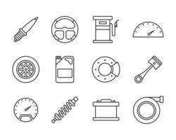 conjunto de diseño de iconos automotrices. ilustración de piezas de automóviles y motocicletas vector