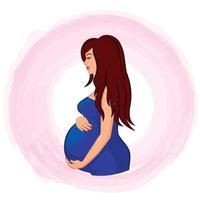 Beautiful pregnant woman in a blue dress. vector