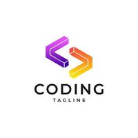 Creative modern abstract programming coding logo design, colorful gradient coding logo design template. vector