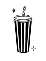 Paper cup with a straw hand-drawn line Vector illustration in the style of a doodle isolated on a white background