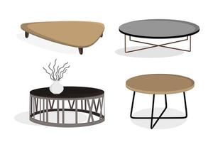 muebles interiores modernos mesa de café conjunto ilustración vectorial en estilo plano aislado