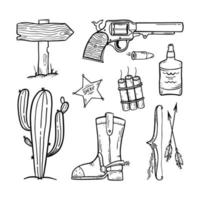 Wild West set Hand-drawn in doodle style Good for printing Symbol of Western Concept Isolated vector illustration