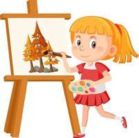 Cute girl painting on canvas vector