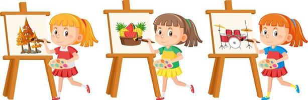 Cute girl painting on canvas vector
