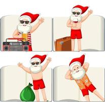 Set of different opened blank books with Santa Claus vector