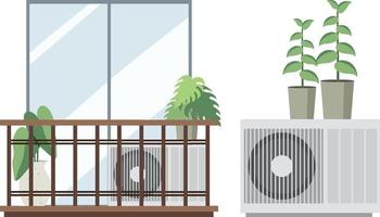 Balcony garden flat  with air conditioner on white background vector