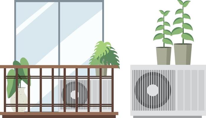 Balcony garden flat  with air conditioner on white background