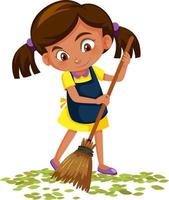 Girl sweep the leaves on the floor vector