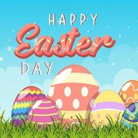 Happy Easter design with many eggs in garden vector