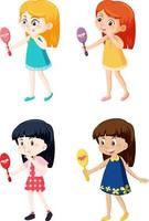 Set of different kids holding hand mirrors vector