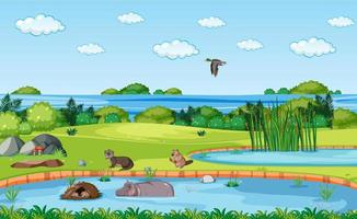 Scene with wild animals in the forest vector