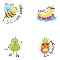 Summer Fruit and Insect Flat Stickers vector