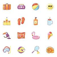 Collection of Summer Doodle Flat Icons vector