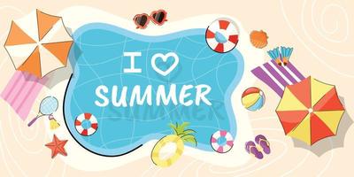 pon tus manos en el banner de vacaciones de verano, diseño plano vector