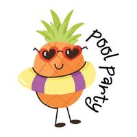 Cute pineapple flat sticker, editable design vector