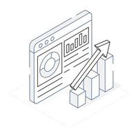 An outline isometric icon of growth analysis vector