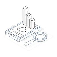 An isometric icon of mobile analytics vector