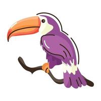 pájaro con pico grande, icono plano de garabato de tucán vector