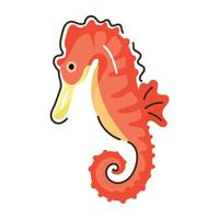 Doodle flat icon of seahorse in vector format