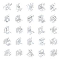 SEO and Designing Outline Isometric Icons vector