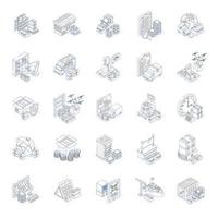 Isometric Outline Icons of Logistic Services vector