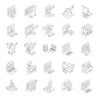 Set of SEO and Development Outline Isometric Icons vector