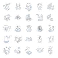 Set of Artificial Intelligence Outline Isometric Icons vector
