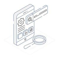 An editable isometric icon of mobile search vector