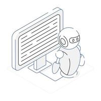 A trendy isometric icon of virtual robot vector