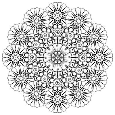Circular pattern in form of mandala for Henna  Mehndi  tattoo  decoration. Coloring book page.